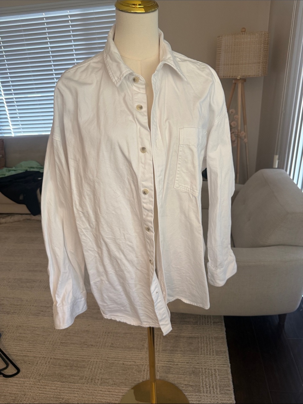 Denim Forum White Button-Down Casual Shirt